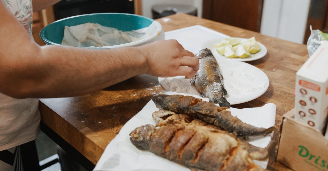 image of fish being fried