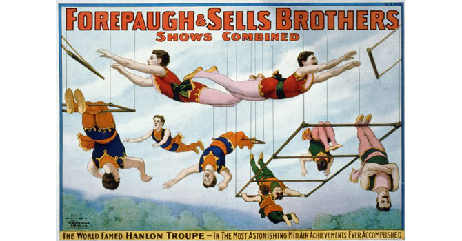 Vintage poster of trapeze artists