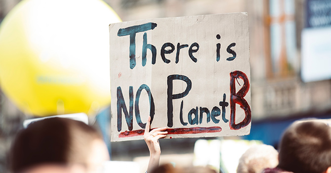 Sign at creation care protest reading "There is no Planet B"