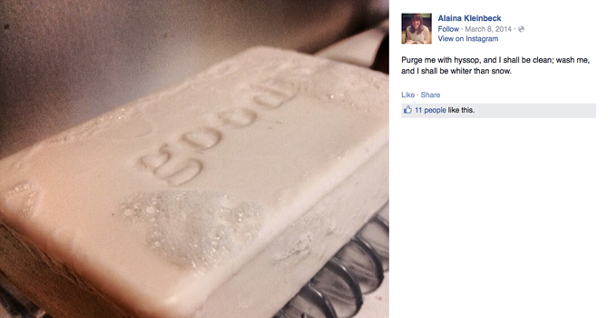 Photo of a bar of soap with the word "good" on it set in a facebook page