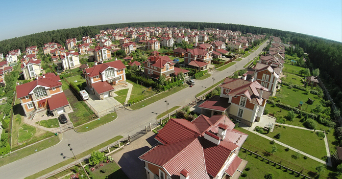 Aerial view of a suburban development